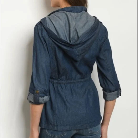 Hooded, Front Zip Denim Jacket - Picture 10 of 10